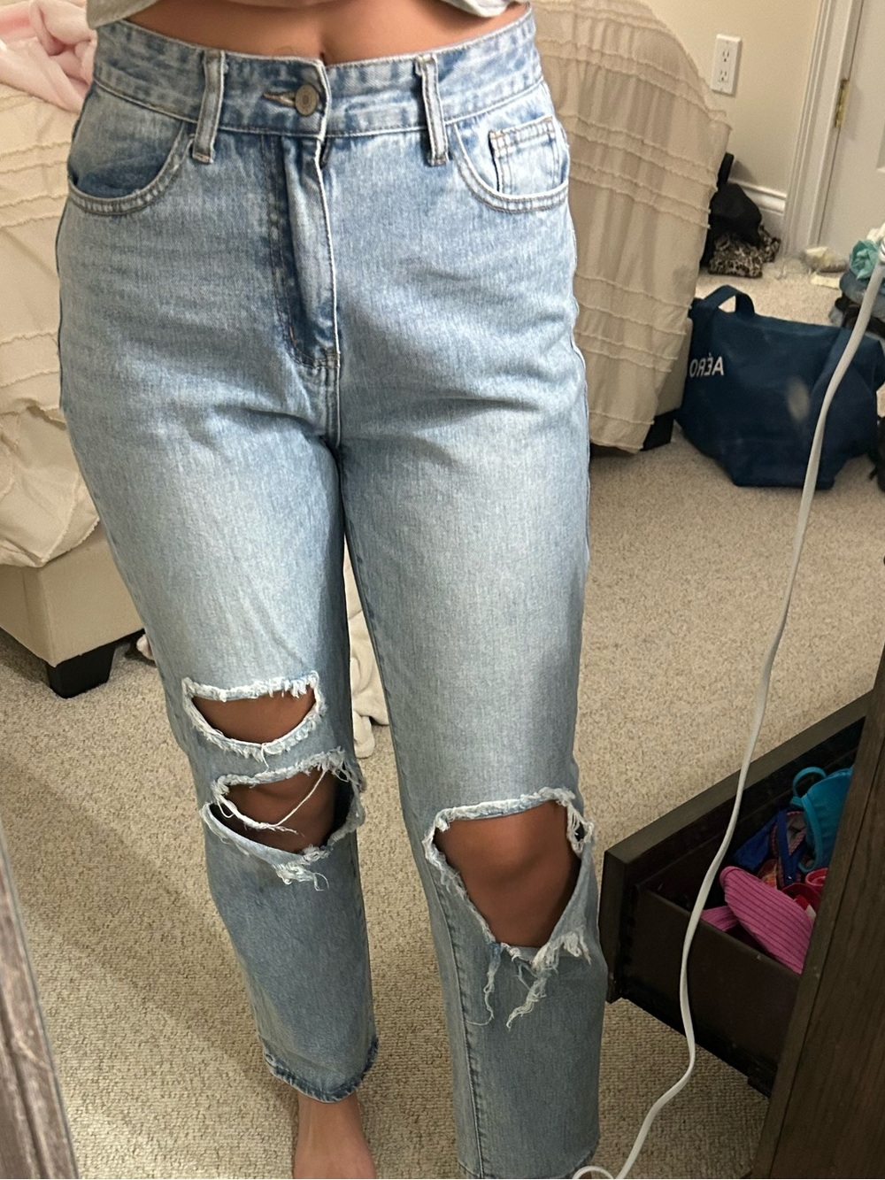 Light Wash Distressed Straight-Leg Jeans